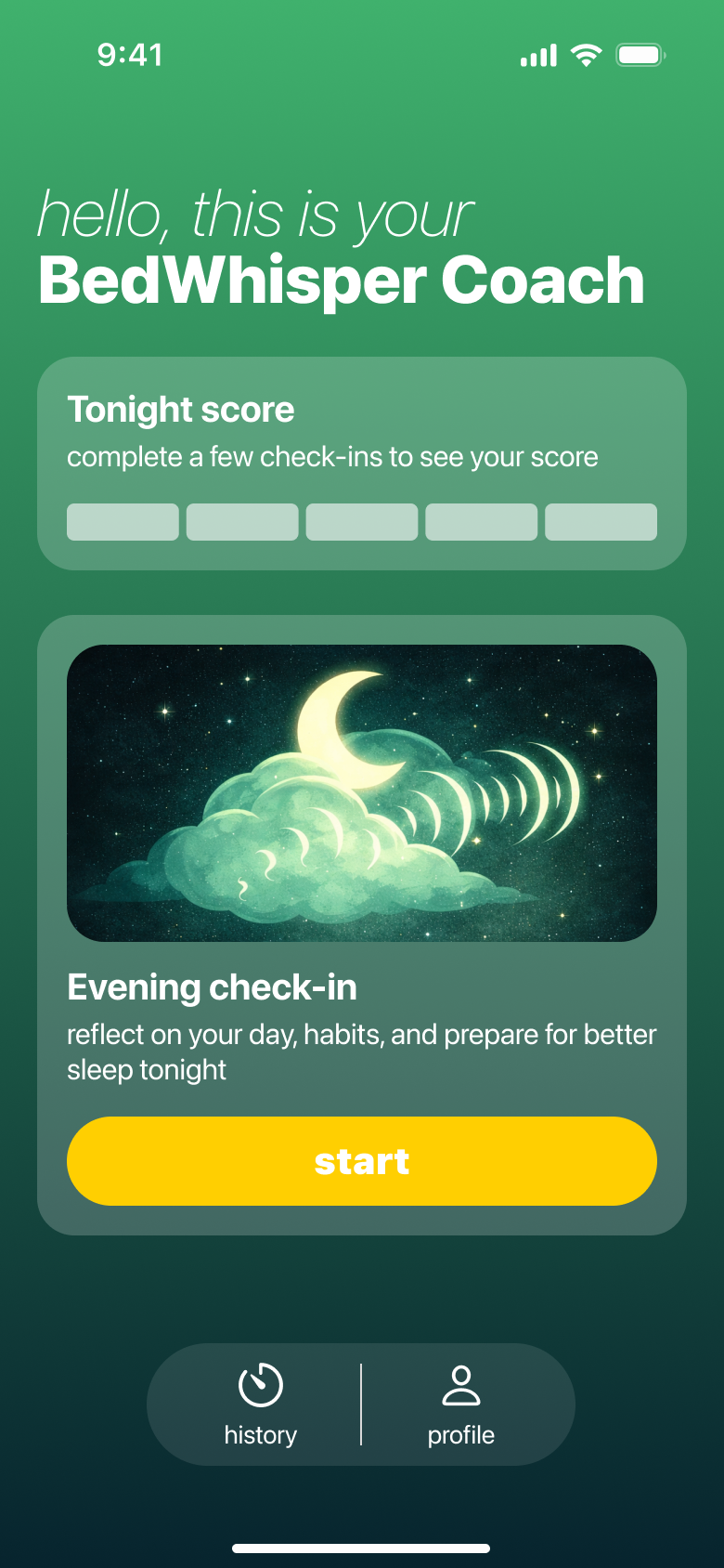 BedWhisper evening check-in screen placeholder