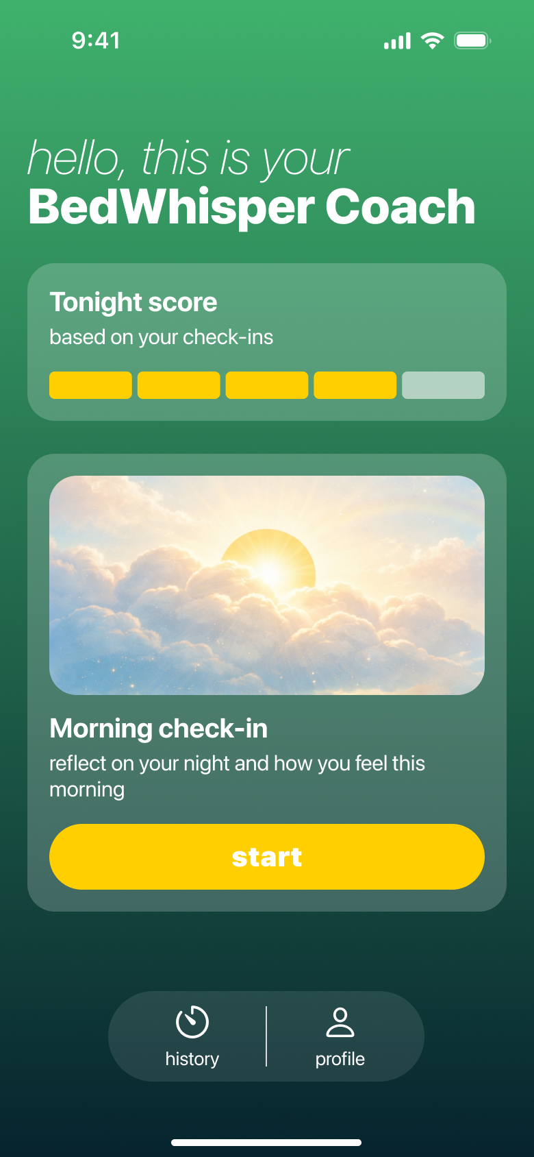 BedWhisper morning reflection screen placeholder